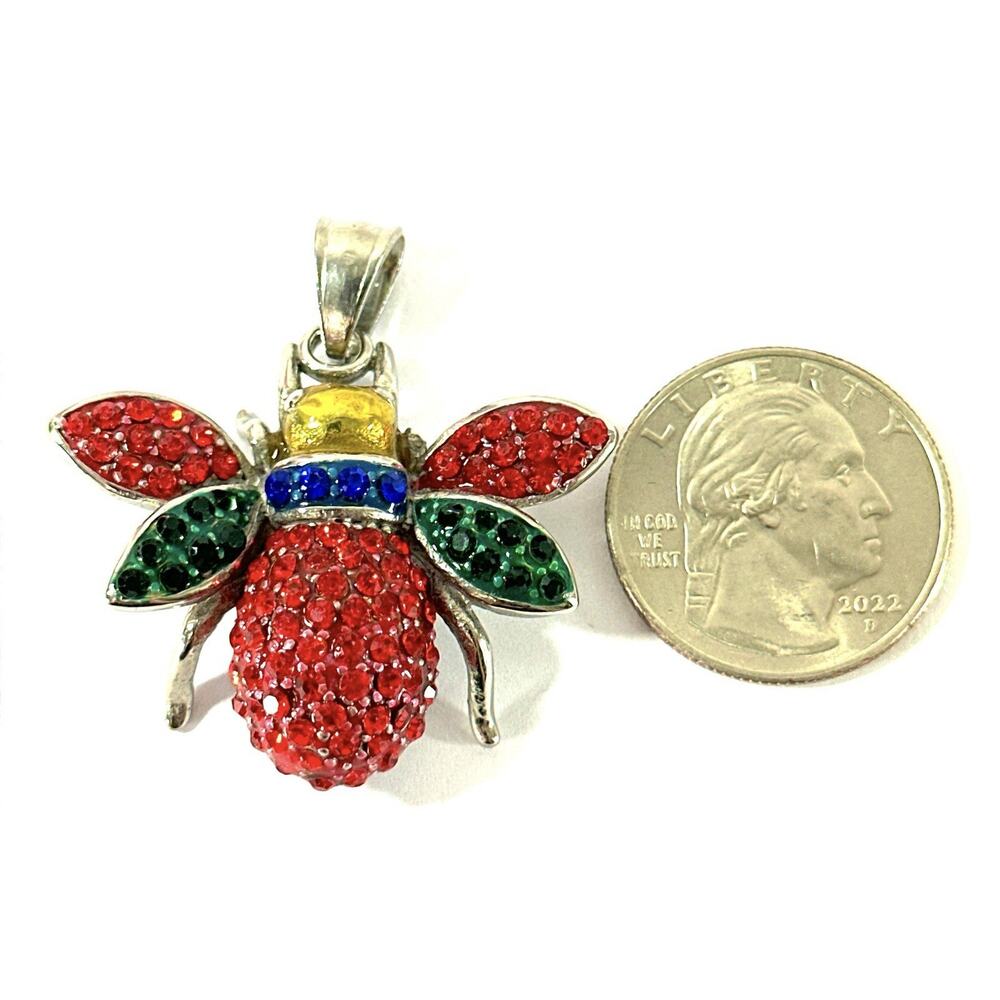 Colorful Bee Pendant 316L Stainless Steel Red Green Rhinestone Insect - Picture 3 of 6